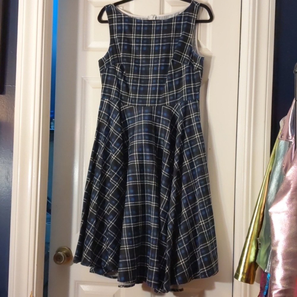 Retro fit+flare blue plaid dress